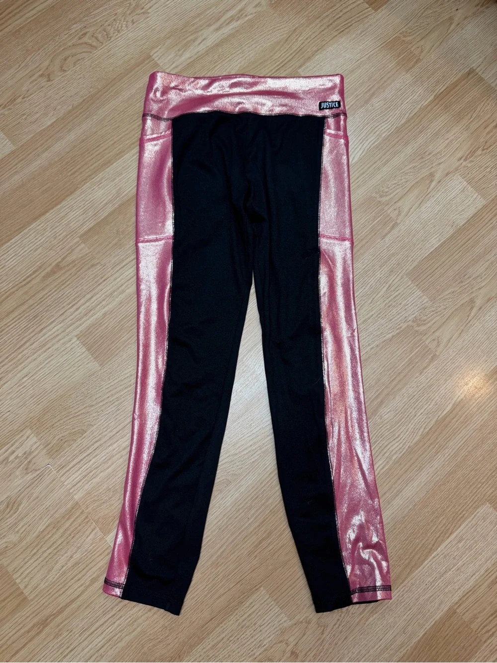 Justice Girls XL 16/18 Black Metallic Pink Colorblock Shimmer Moto Leggings